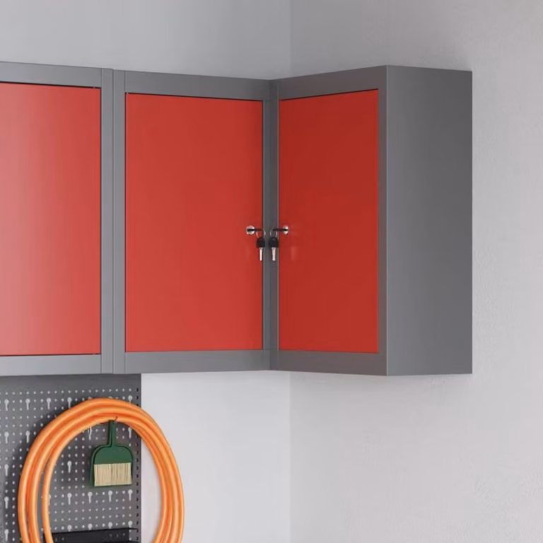 Berkfield Home Lockable Wall-Mounted Corner Tool Cabinet in Red and Grey Steel