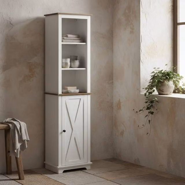 Wyld Haus Nesoli Tall Bathroom and Hallway Storage Cabinet in White and Brown – 1
