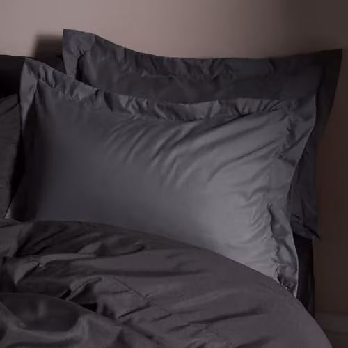 OHS 2 Pack Microfibre Oxford Pillowcases with Envelope Closure, Charcoal Grey, W: 50 cm x H: 75 cm