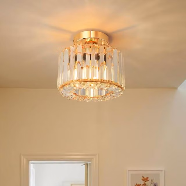 Goeco Modern Gold Crystal LED Ceiling Chandelier for Hallways with E27 Bulb Holder – 1