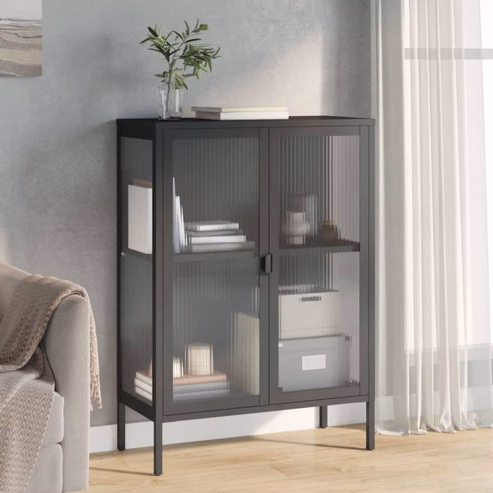 Berkfield Home Modern Black Sideboard with Glass and Metal, W/D/H: 75 x 35 x 105 cm – 2