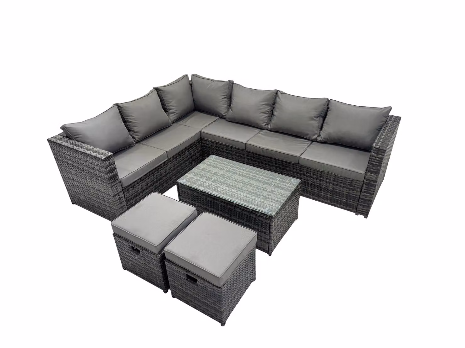 Fimous 8 Seater Rattan Corner Sofa Set in Dark Grey with Coffee Table, 2 Stools and Chair, Left Hand Facing – 3