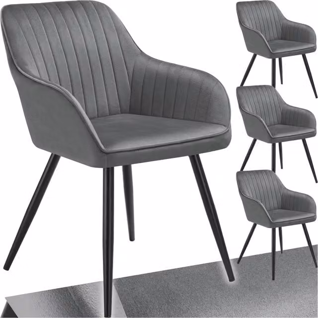 Tectake Marilyn Quilted Velvet Dining Chair in Grey with Metal Legs