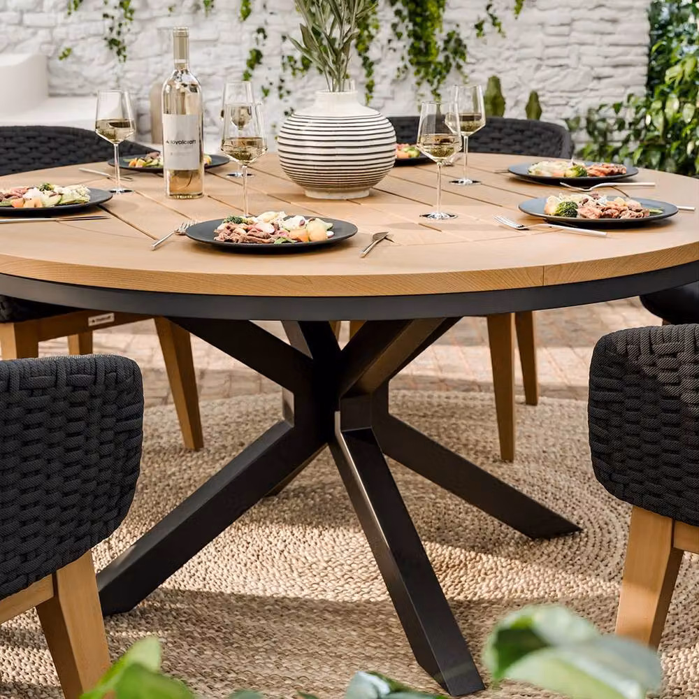 Royalcraft Tuscany Round Teak Wood Garden Dining Set in Brown with 150 cm Table and 6 Eden Night Chairs – 2