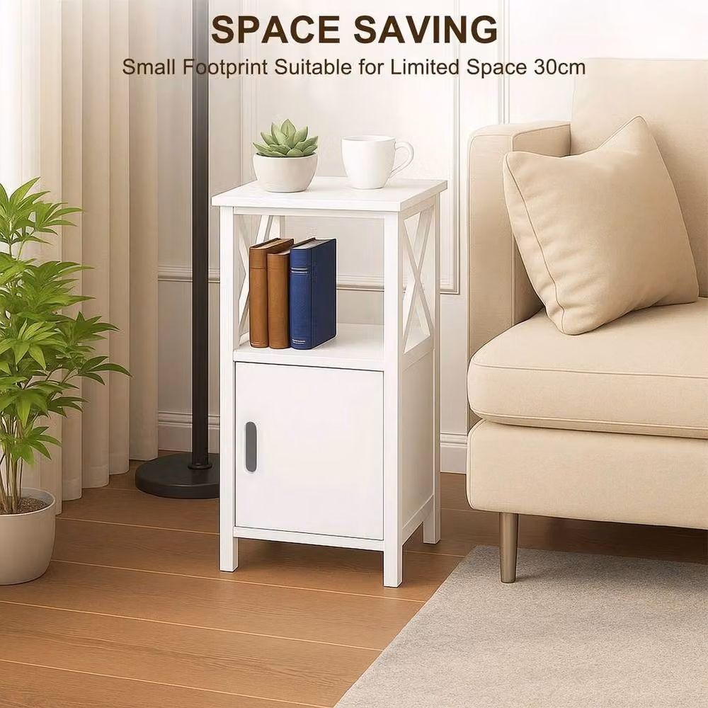 FORGEVIO Scandinavian Style White Bedside Table with Drawer – 4