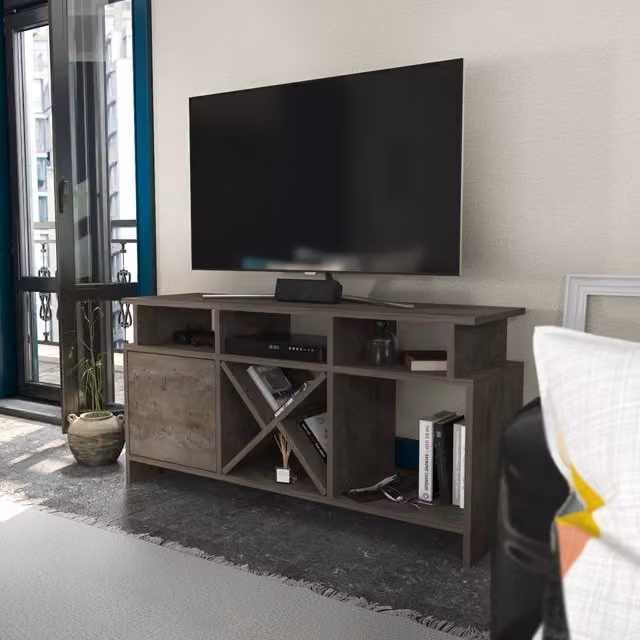 Decorotika Modern Geometric TV Unit in Brown and Grey