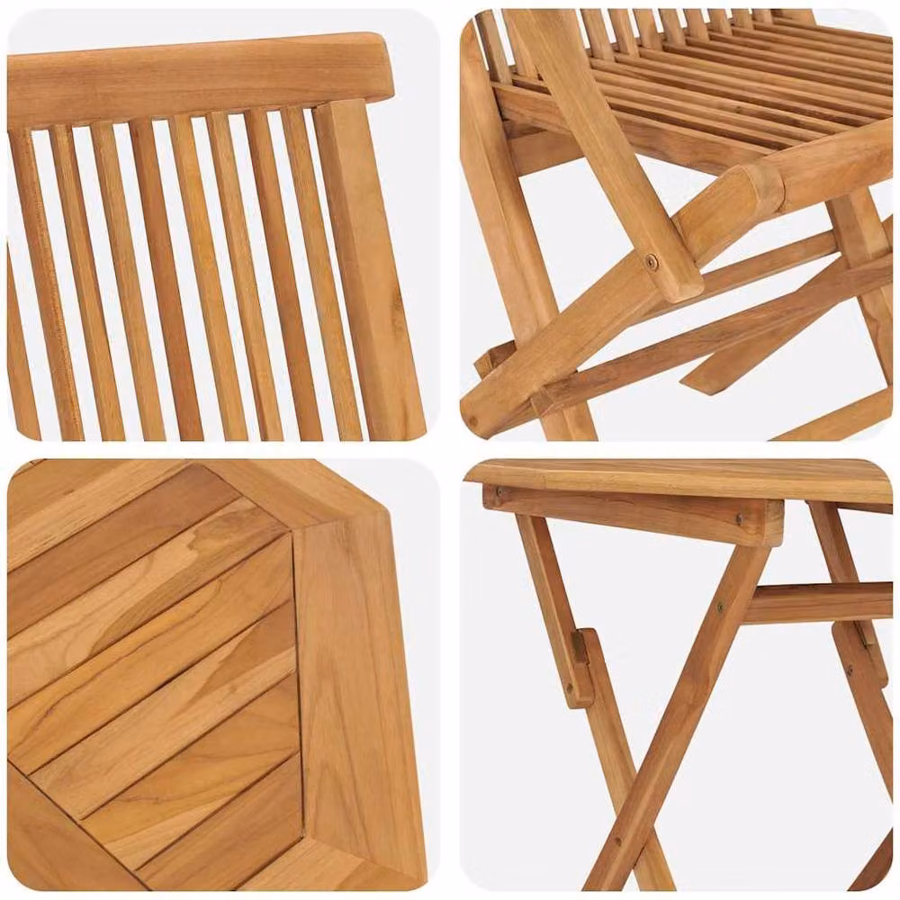 Berkfield Home 3 Piece Folding Garden Bistro Set in Beige Solid Acacia Wood – 4
