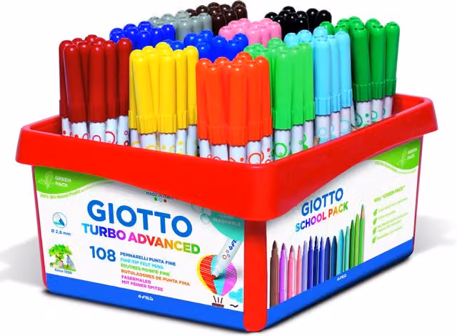 Giotto Turbo Advanced Fine Tip Felt Tip Pen School Pack, 108 Piece, Multicolour