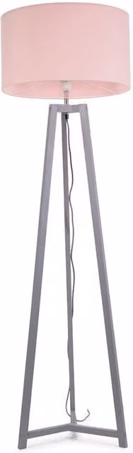 ValueLights Lottie Grey Wood Floor Lamp with Pink Fabric Drum Shade and LED Bulb