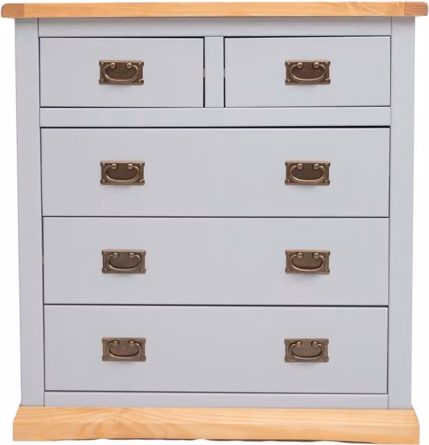 Cabinet Bits Bomporto 5 Drawer Chest of Drawers in Grey with Gold Handles