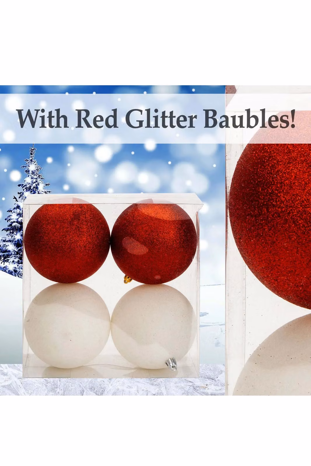 VFM e-Store Red, White and Gold Christmas Baubles (4 Pack) - Round Hanging Tree Decorations – 2