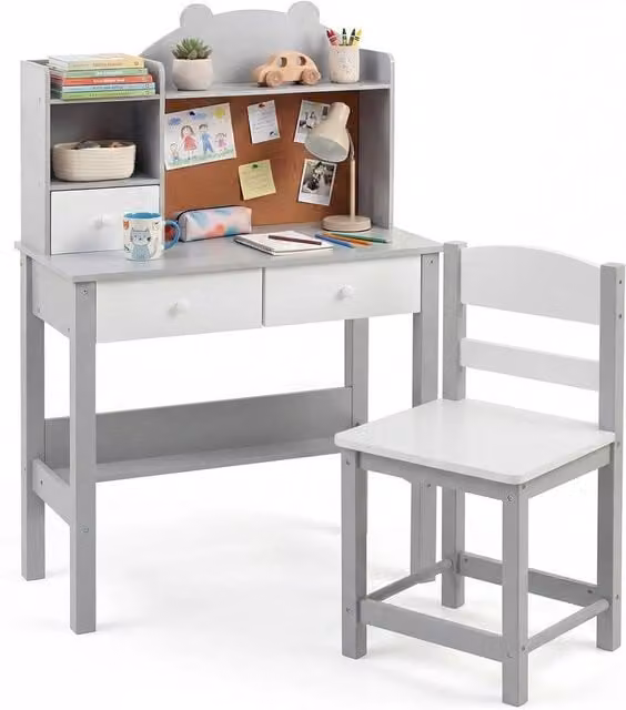 FORGEVIO Grey Wooden Desk and Chair Set for Children – 1
