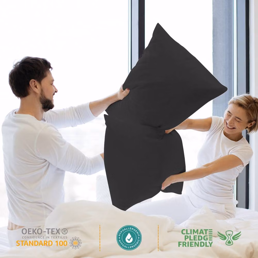 Pamposh Set of 4 Black 300 Thread Count Cotton Mako Satin Standard Pillow Cases – 4