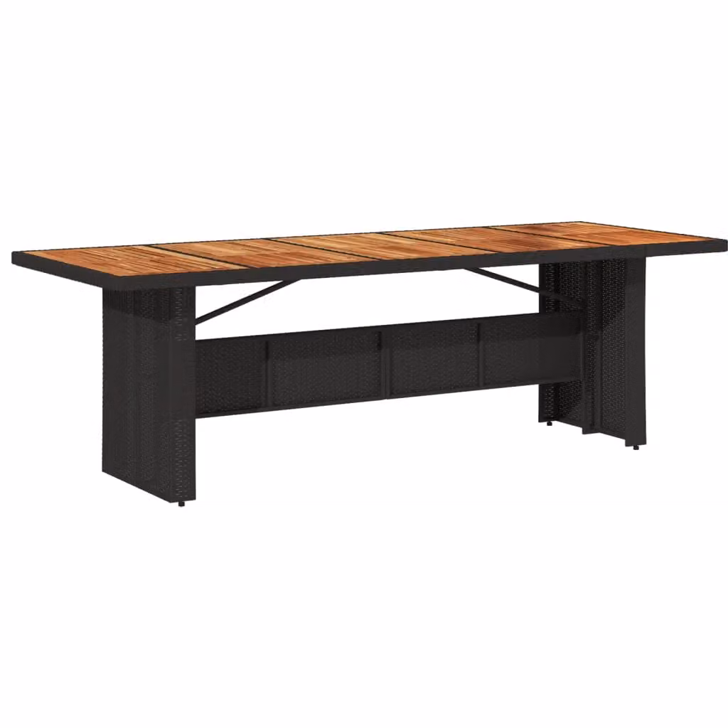 Berkfield Home Garden Table with Black Poly Rattan and Acacia Wood Top, W/D/H: 240 x 90 x 75 cm – 2