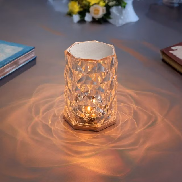 Lifeideas Rose Effect Dimmable LED Glass Table Lamp, Transparent, Height: 12.5 cm