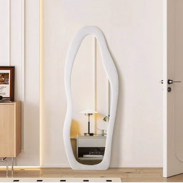 PAWNORA Irregular Wavy Full-length Leaning Mirror in White
