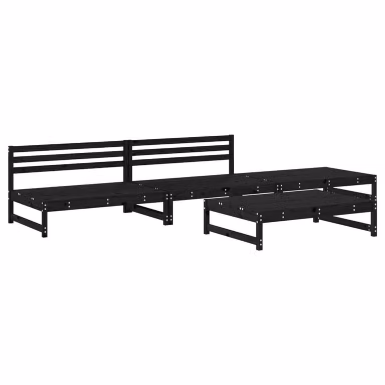 Berkfield Home Beautiful 4 Piece Black Solid Pine Wood Garden Lounge Set