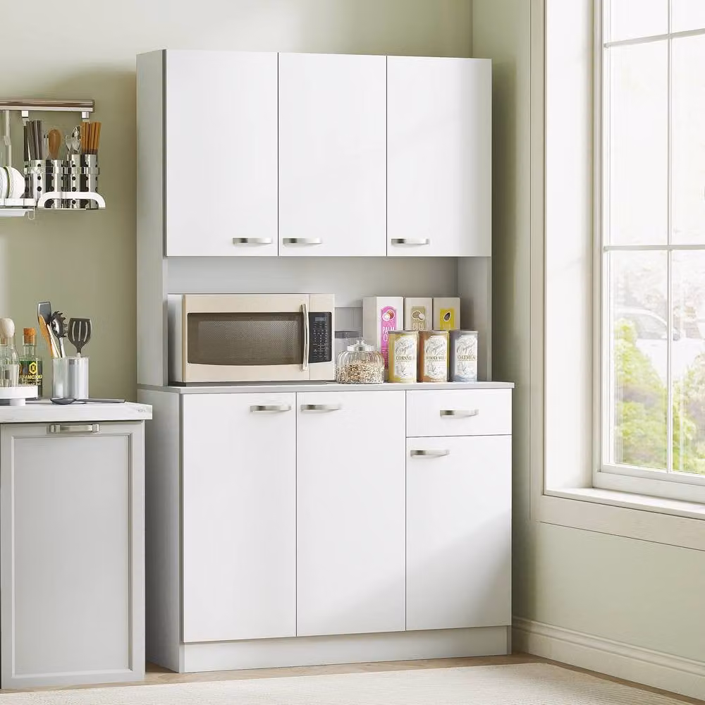 STILVORA Modern White Kitchen Cupboard with Adjustable Internal Shelves and Drawer – 1