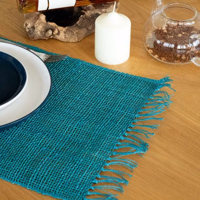KDMK Handcrafted Turquoise Seagrass Boho Fringe Placemat