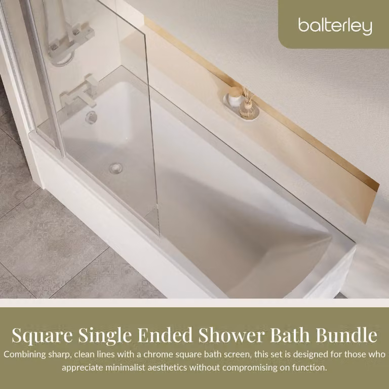 Balterley Square Bath with Panel and Chrome Fixed Screen, White, W: 170 cm, D: 70 cm