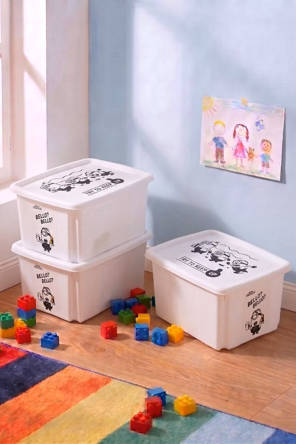 Keeeper Set of 3 Minions Stackable Turning Storage Boxes, 24L, Grey and White – 2