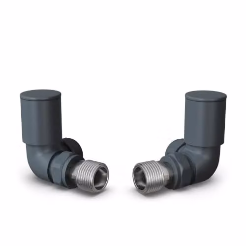 UK Radiators Round Manual Radiator Valve Pair in Anthracite with Brushed Brass Finish and 10mm Reducers – 2