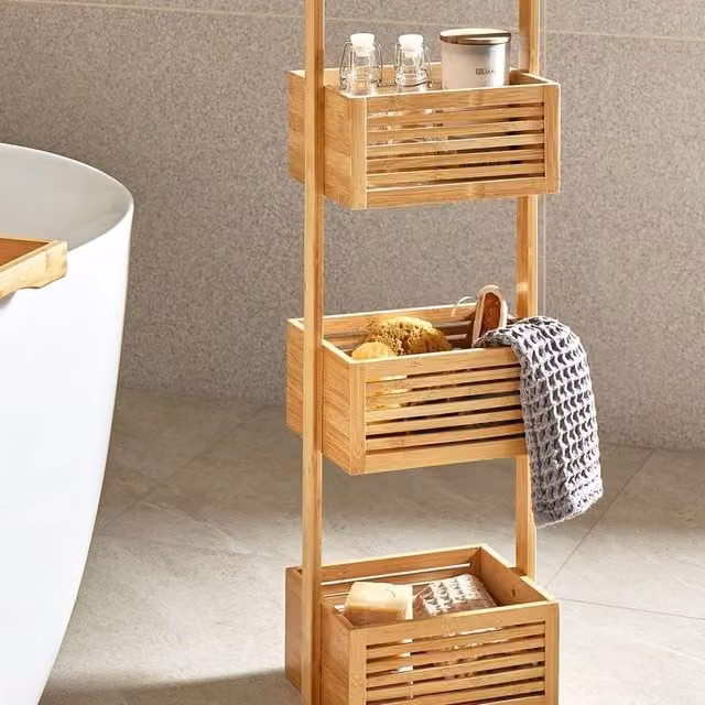 Wyld and Coco 3-Tier Bamboo Bathroom Shelf, Brown, W/D/H: 80 x 27 x 30 cm – 1