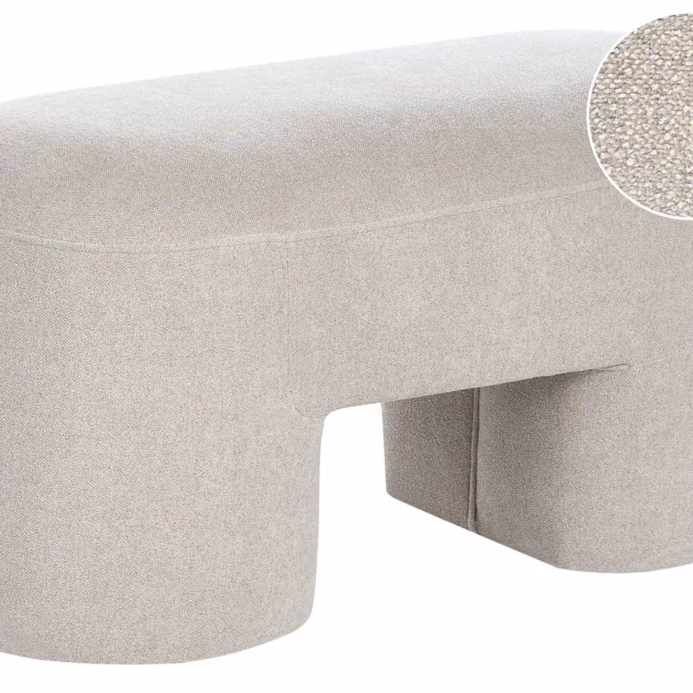Wyld and Coco Beige Boucle Oval Accent Ottoman with Larch Wood Legs – 2