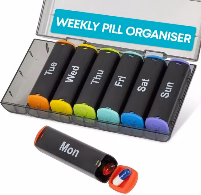 FINEWAY 7 Day AM PM Pill Organiser Storage Box in Black – 1