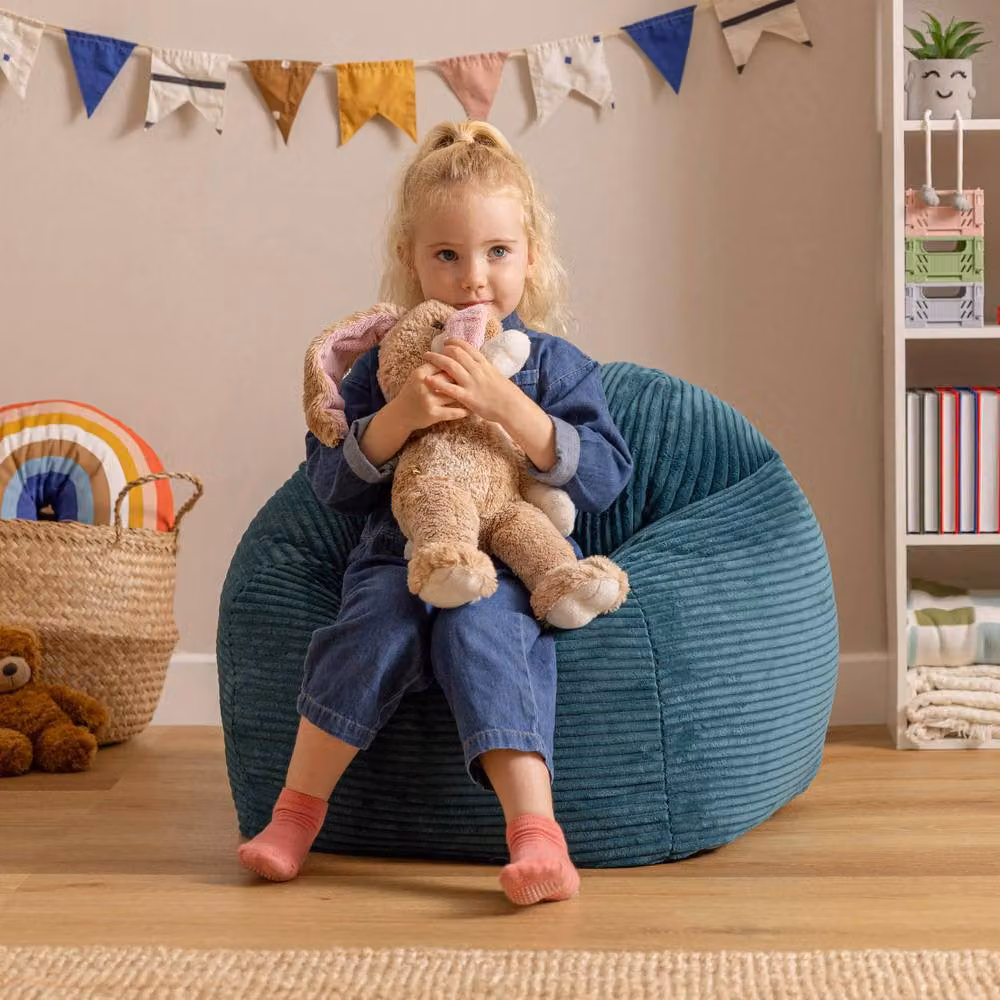 icon Kingston Kids Corduroy Bean Bag and Footstool Set in Petrol Blue – 2