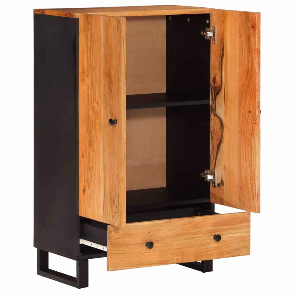 Berkfield Home Industrial Highboard with Drawer in Brown Solid Acacia Wood and Iron, W/D/H: 60 x 33 x 100 cm – 4
