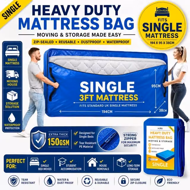 volila Waterproof and Heavy-Duty Mattress Moving Bag in Blue, Small