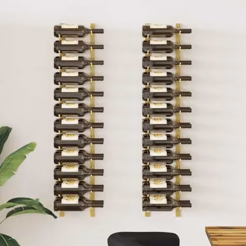 vidaXL Gold Metal Wall Mounted Wine Rack for 24 Bottles, 2 Pieces – 2