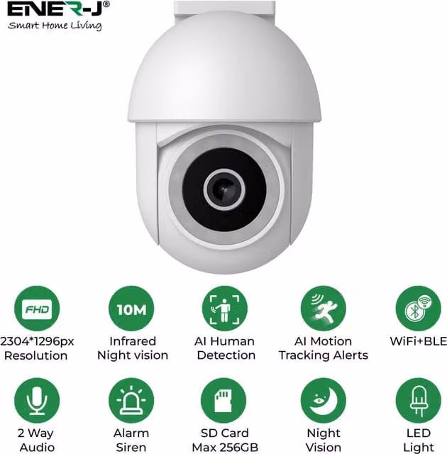 EnerJ Smart White IP65 Outdoor WiFi Dome IP Camera