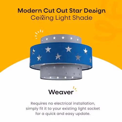 MiniSun Modern Blue and Grey Fabric Ceiling Light Shade with Star Design, Shade Width: 30 cm – 2