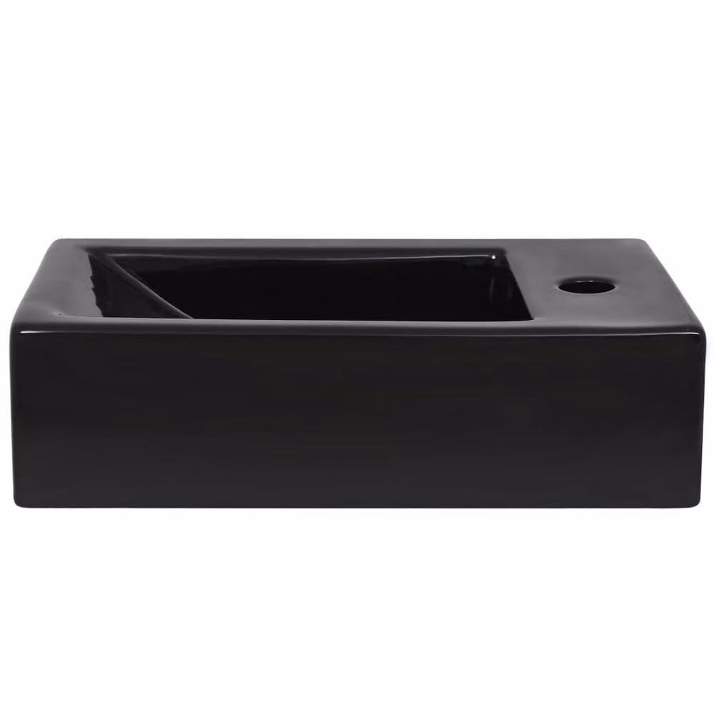 Berkfield Home Elegant Rectangular Ceramic Basin with Faucet Hole, Black, W: 46 cm, D: 25.5 cm, H: 12 cm – 4