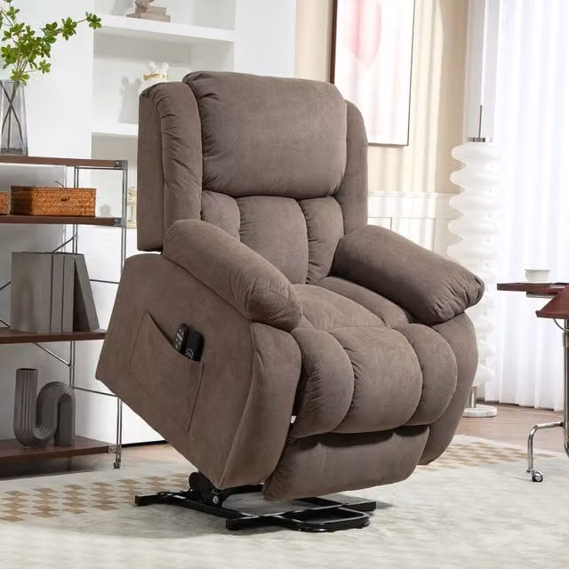 HOMCOM Power Lift Recliner Chair with Massage Light in Brown Velvet Fabric