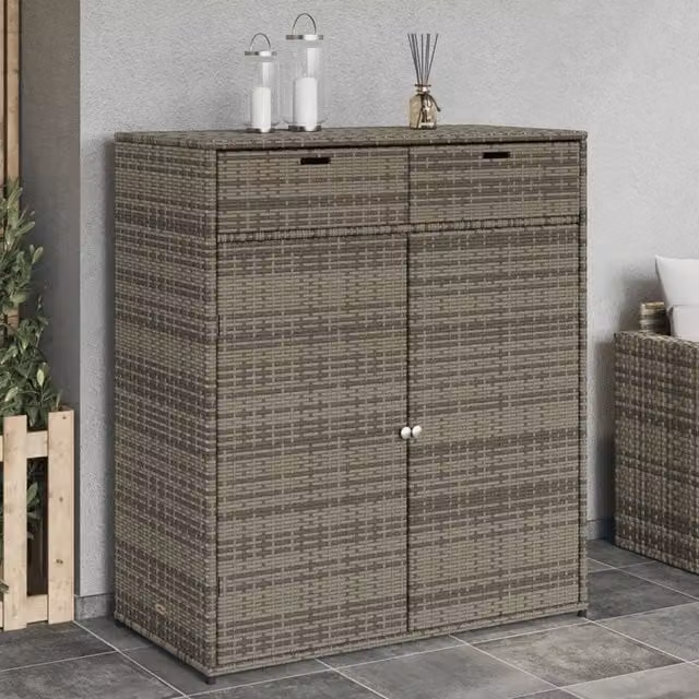 Berkfield Home Grey Poly Rattan Garden Storage Cabinet with Hinged Doors W/D/H: 105 x 55 x 113 cm – 1
