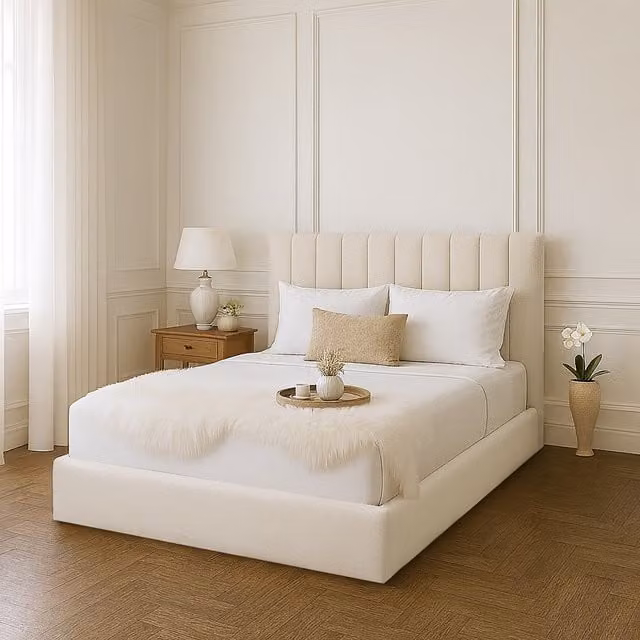 Desire Deco Gloria Upholstered Velvet Bed Frame in Yellow and White, W/D/H: 90 x 190 cm