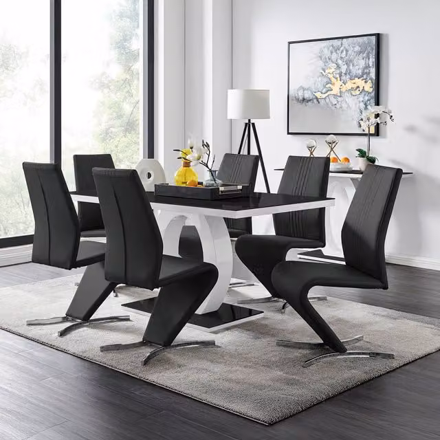 FurnitureboxUK Giovani Black High Gloss and Glass Rectangular Dining Table with 6 Willow Chairs Set