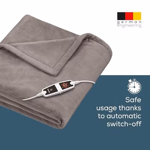 Beurer HD150 XXL Electric Fleece Blanket with 6 Temperature Settings and Automatic Switch-Off, Taupe, W/D/H: 200 x 150 cm – 3
