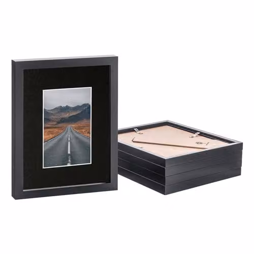 Nicola Spring Pack of 5 Black Rectangular Photo Frames with 4 x 6 inch Mounts and Glass Aperture for Landscape or Portrait Display