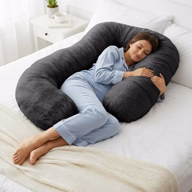 Sweet Dreams Luxury Supersoft Faux Fur Supporting Body Maternity Pillow in Anthracite Grey