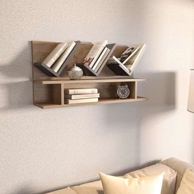 Decorotika Larissa Wall Shelf in Walnut Pattern and Anthracite