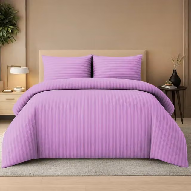 Lazzaro Home Reversible Striped Microfibre Duvet Cover and Pillowcase Set in Purple, W/D/H: 200 x 200 cm