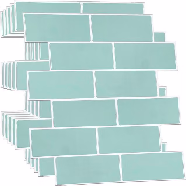 Walplus 24-Piece Green Glossy 3D Resin Tile Stickers for Kitchen and Bathroom Walls, 15 x 15 cm