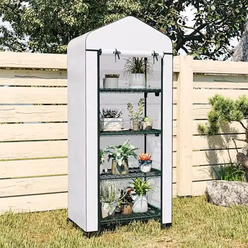 Outsunny 4 Tier Mini Portable Greenhouse in White, H 165 x W 69 x D 50 cm – 7