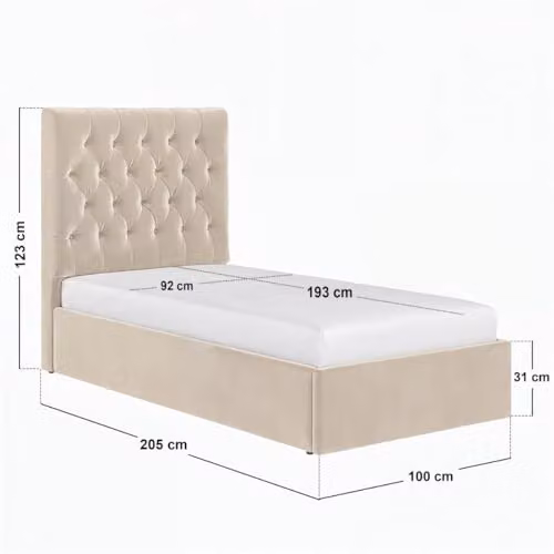 Flair Milan Single Velvet Ottoman Bed in Beige, H 101.0 x W 90 x D 206.0 cm – 2