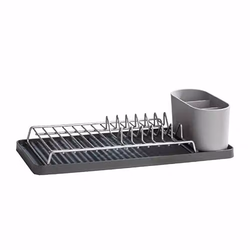 ReBorn Recycled Grey Dish Rack with Cutlery Holder and Drip Tray