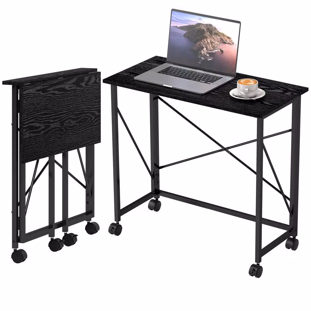 Rolipo Black Folding Computer Desk with Castors, 80 cm – 2